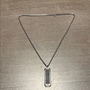 Men's Ben Sherman Silver Necklace with Black Leather Insert Pendant